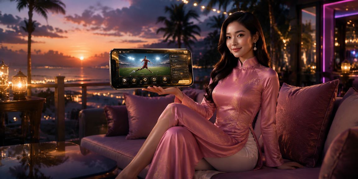 Người dùng tại Phú Quốc trải nghiệm cá cược thể thao trực tuyến trong trang phục áo dài truyền thống